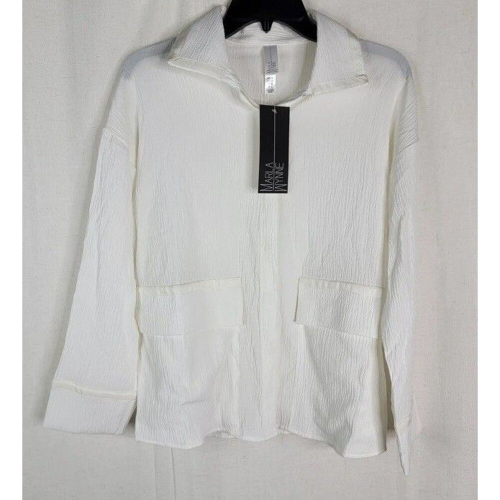 Marla Wynne Womens Extra Small White Front Pockets Long Sleeve Blouse Top XS NWT